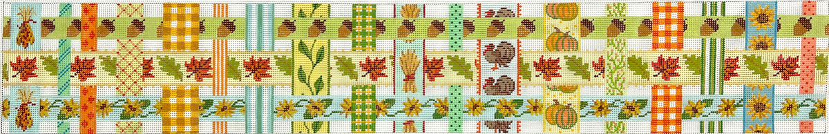 Kate Dickerson Needlepoint Collections Thanksgiving Fall Basket Woven Ribbons with A Thanksgiving Theme Needlepoint Canvas