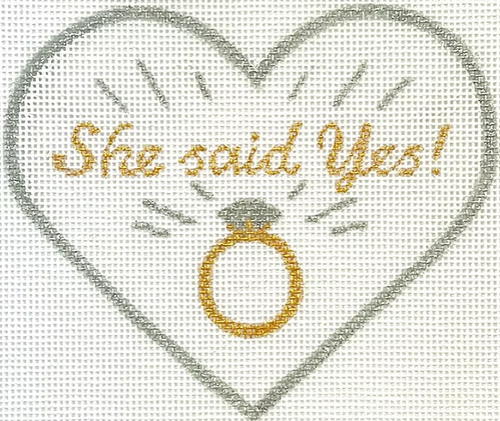 Kate Dickerson Needlepoint Collections Mini Heart She Said Yes with Diamond Ring Needlepoint Canvas