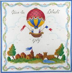 Kate Dickerson Needlepoint Collections Vive La Liberte Rural French Scene with Hot Air Balloon Needlepoint Canvas