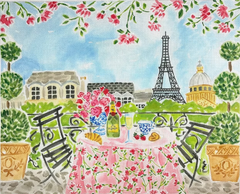 Kate Dickerson Needlepoint Collections Lindsay Brackeen Paris Champagne Breakfast Table Needlepoint Canvas