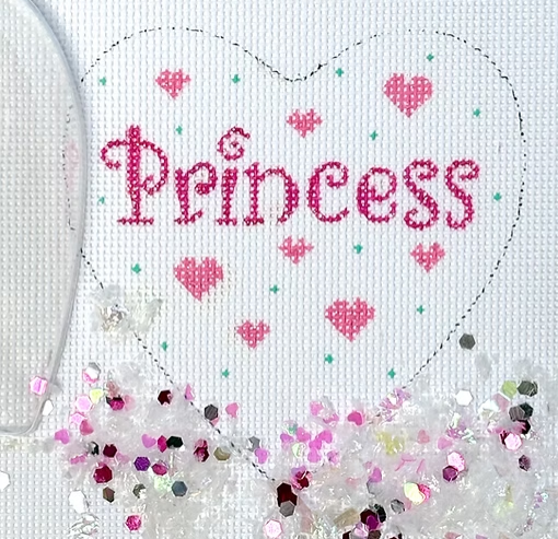 Kate Dickerson Needlepoint Collections Heart Mini with Clear Dome and Confetti Princess Needlepoint Canvas