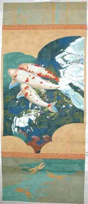 Shorebird Studios Three Carp Scroll Needlepoint Canvas