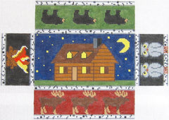 Silver Needle Cabin at Night Brick Doorstop Needlepoint Canvas