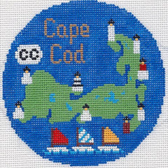 Silver Needle Travel Round Cape Cod Ornament Needlepoint Canvas