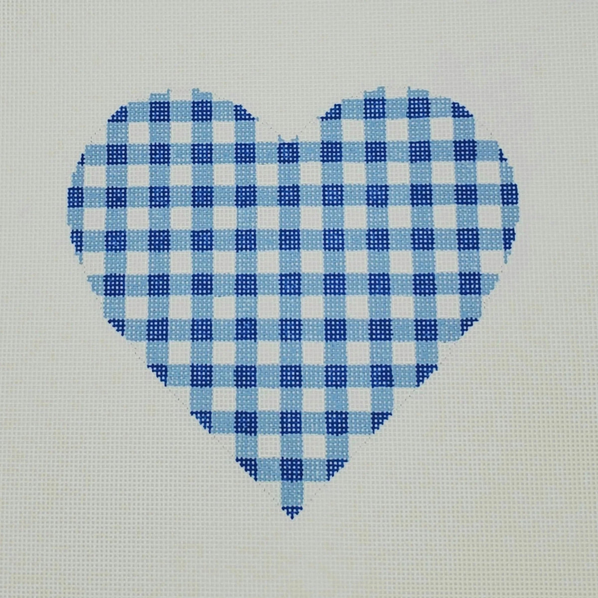 Silver Stitch Needlepoint Gingham Heart Needlepoint Canvas - Large Blue