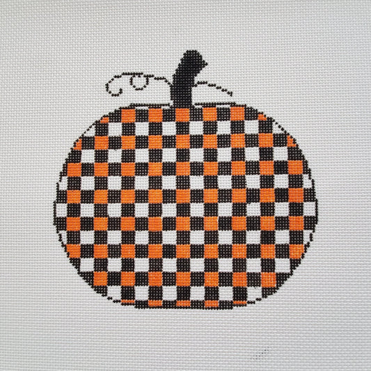 Silver Stitch Needlepoint Gingham Pumpkin Needlepoint Canvas - Large Black and Orange