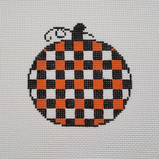 Silver Stitch Needlepoint Gingham Pumpkin Needlepoint Canvas - Small Black and Orange