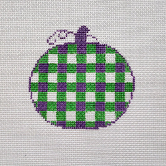 Silver Stitch Needlepoint Gingham Pumpkin Needlepoint Canvas - Small Green and Purple