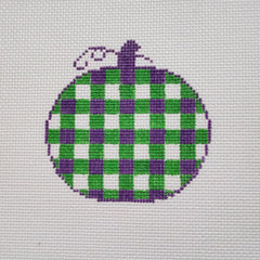 Silver Stitch Needlepoint Gingham Pumpkin Needlepoint Canvas - Small Green and Purple