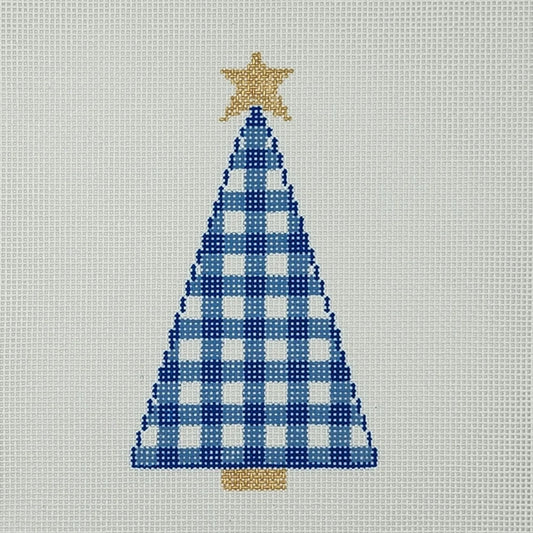 Silver Stitch Needlepoint Gingham Tree Needlepoint Canvas - Blue