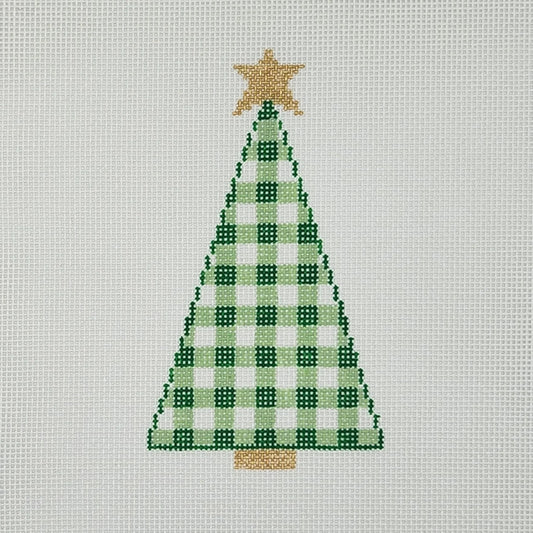 Silver Stitch Needlepoint Gingham Tree Needlepoint Canvas - Green