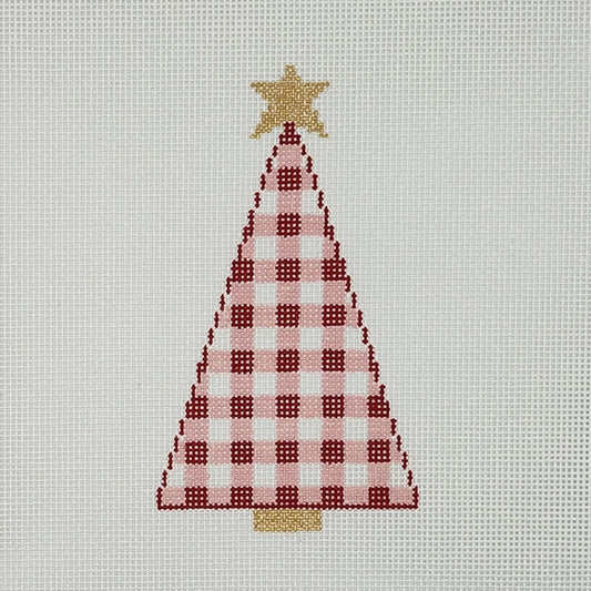 Silver Stitch Needlepoint Gingham Tree Needlepoint Canvas - Red