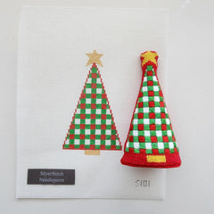 Silver Stitch Needlepoint Gingham Tree Needlepoint Canvas - Red and Green