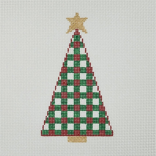 Silver Stitch Needlepoint Gingham Tree Needlepoint Canvas - Red and Green