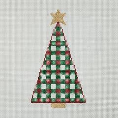 Silver Stitch Needlepoint Gingham Tree Needlepoint Canvas - Red and Green