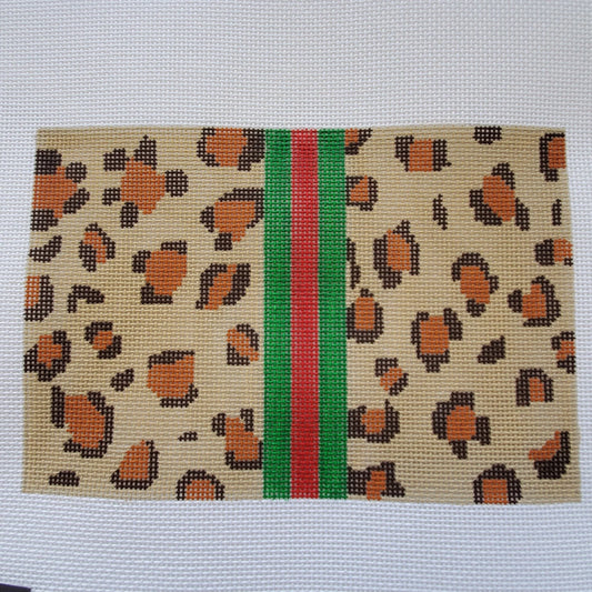 Silver Stitch Needlepoint Leopard Clutch Needlepoint Canvas - Khaki