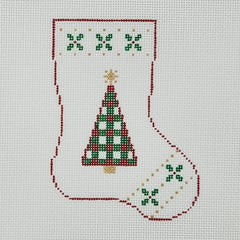 Silver Stitch Needlepoint Mini Christmas Stocking Needlepoint Canvas - Red Green