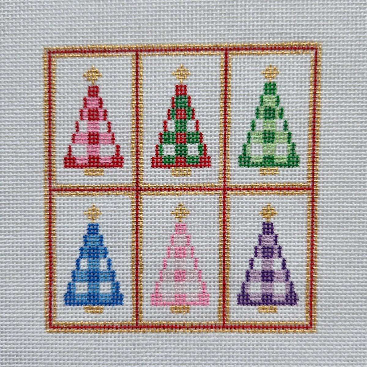 Silver Stitch Needlepoint Mini Gingham Trees Ornament Needlepoint Canvas