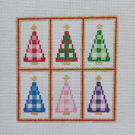 Silver Stitch Needlepoint Mini Gingham Trees Ornament Needlepoint Canvas