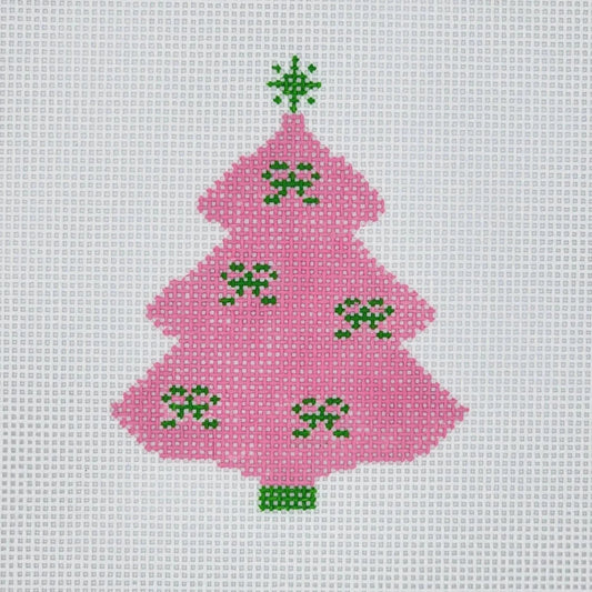 Silver Stitch Needlepoint Preppy Tree with Green Bows Needlepoint Canvas