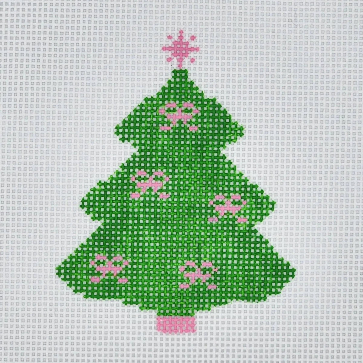 Silver Stitch Needlepoint Preppy Tree with Pink Bows Needlepoint Canvas