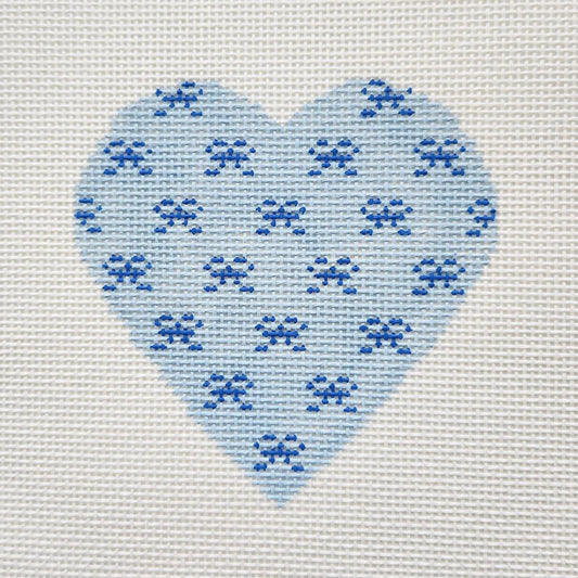 Silver Stitch Needlepoint Valentines Mini Bows Heart Needlepoint Canvas - Blue