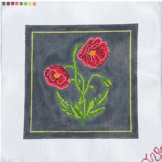 Spellbound Stitchery Dark Floral Poppy Needlepoint Canvas