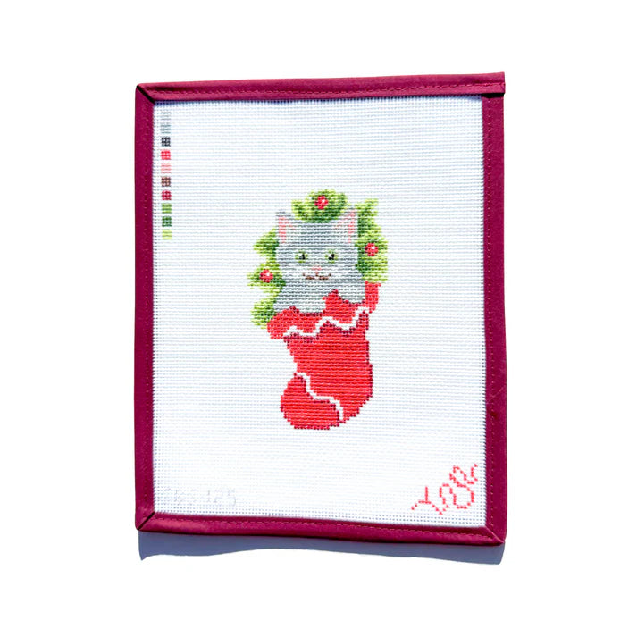 Spellbound Stitchery Gray Kitten Stocking Needlepoint Canvas