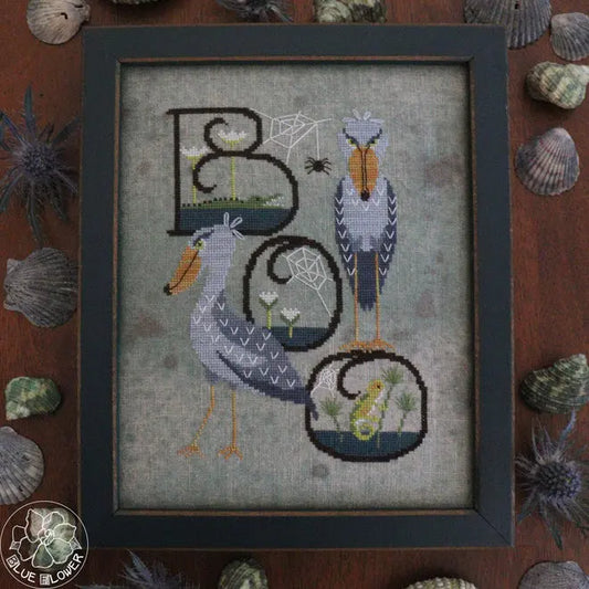 The Blue Flower Spooky Shoebill Cross Stitch Pattern