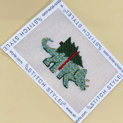 Stitch Style Christmas Dinosaur Triceratops Needlepoint Canvas