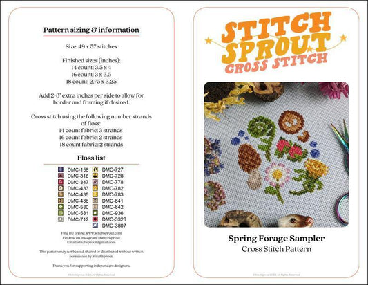 StitchSprout Spring Forage Sampler Cross Stitch Pattern