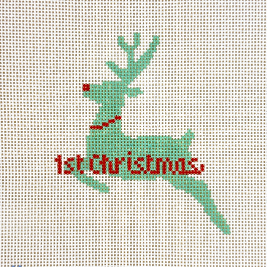 Stitch Style First Christmas Reindeer Needlepoint Canvas - Mint and Red