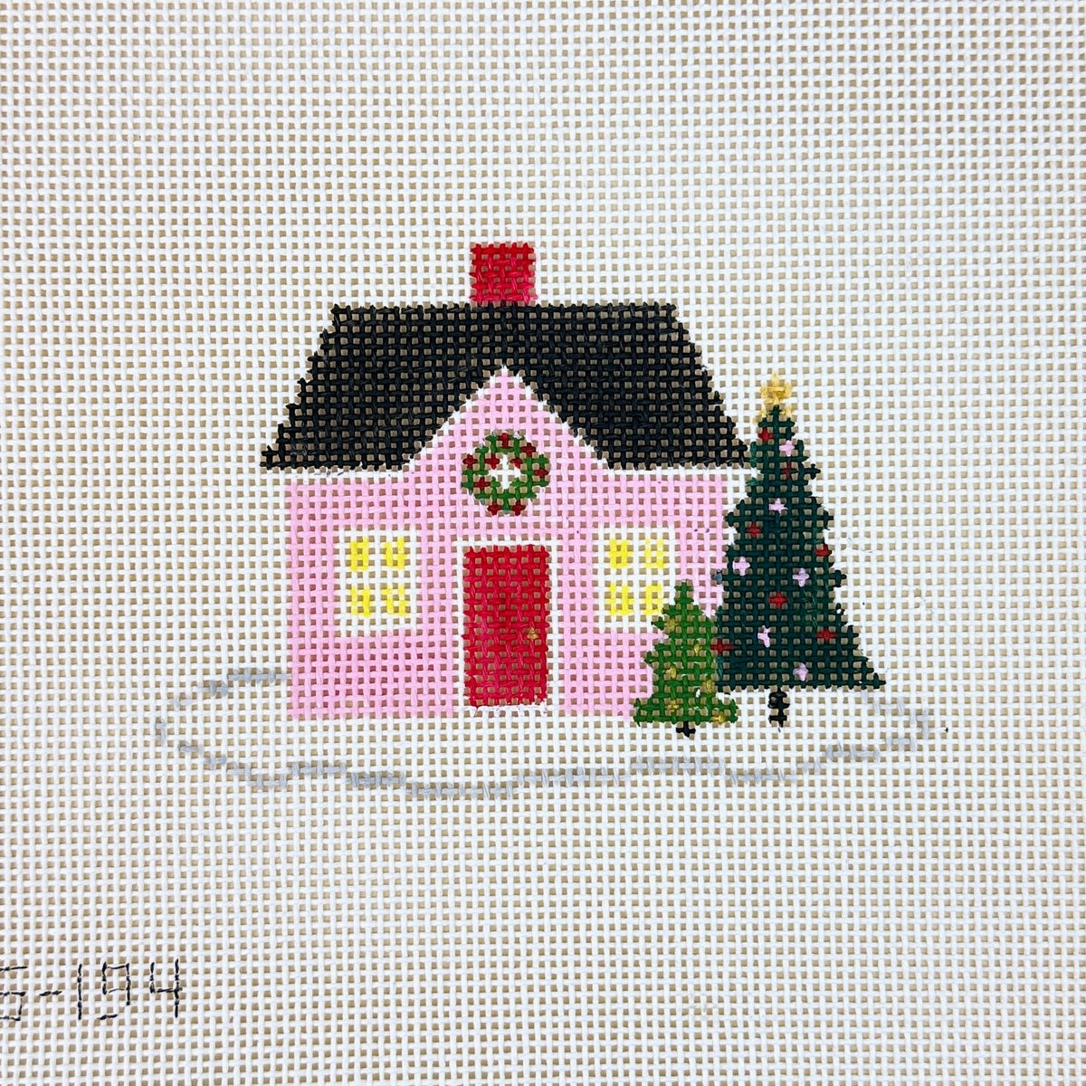 Stitch Style Pink Christmas House Needlepoint Canvas