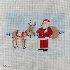 Stitch Style Reindeer Games Series: Reindeer and Santa Needlepoint Canvas