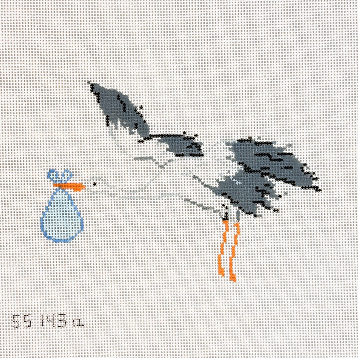 Stitch Style Stork Needlepoint Canvas - Blue