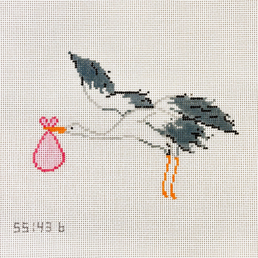 Stitch Style Stork Needlepoint Canvas - Pink