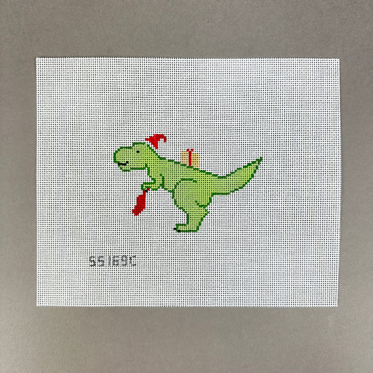 Stitch Style Christmas Dinosaur: T-Rex Needlepoint Canvas