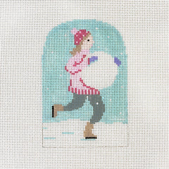 Stitch Style Winter Village Girl Making Snowman Needlepoint Canvas