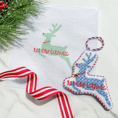 Stitch Style First Christmas Reindeer Needlepoint Canvas - Mint and Red