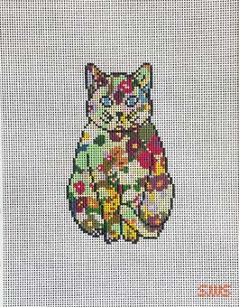 Stitching with Stacey Floral Cat Needlepoint Canvas