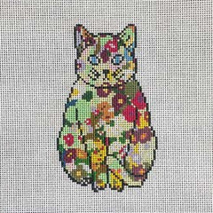 Stitching with Stacey Floral Cat Needlepoint Canvas