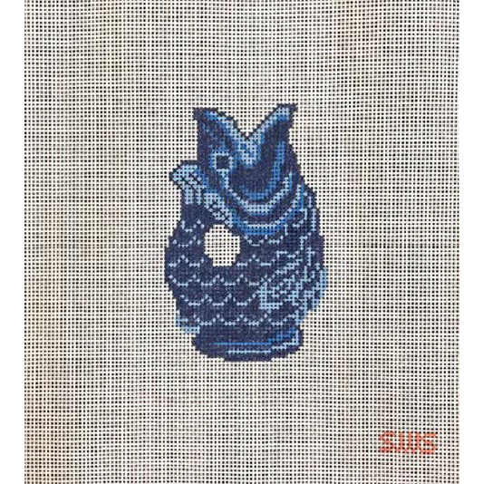 Stitching with Stacey Navy Fish Pitcher Needlepoint Canvas