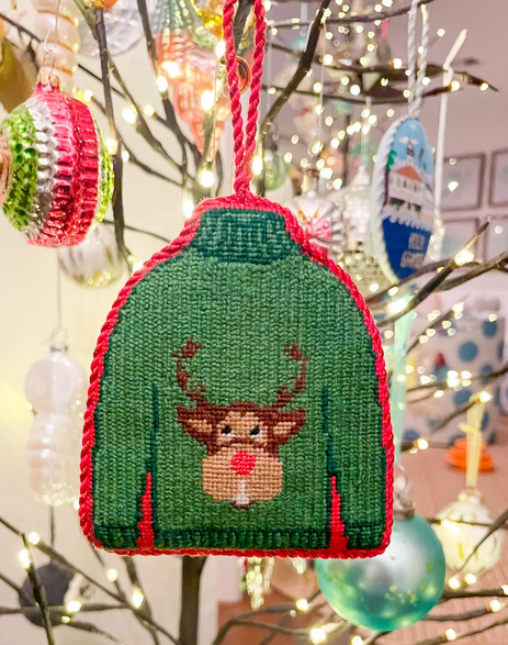 Stitching with Stacey Reindeer Jumper Sweater Needlepoint Canvas