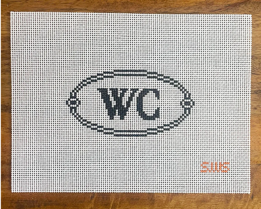 Stitching with Stacey Water Closet Sign Oval Needlepoint Canvas