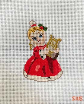 Stitching with Stacey Vintage Ceramic Harp Angel Needlepoint Canvas