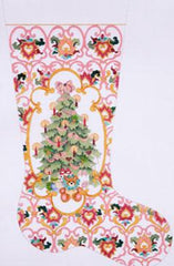 Strictly Christmas Pink Cartouche Christmas Tree Stocking Needlepoint Canvas