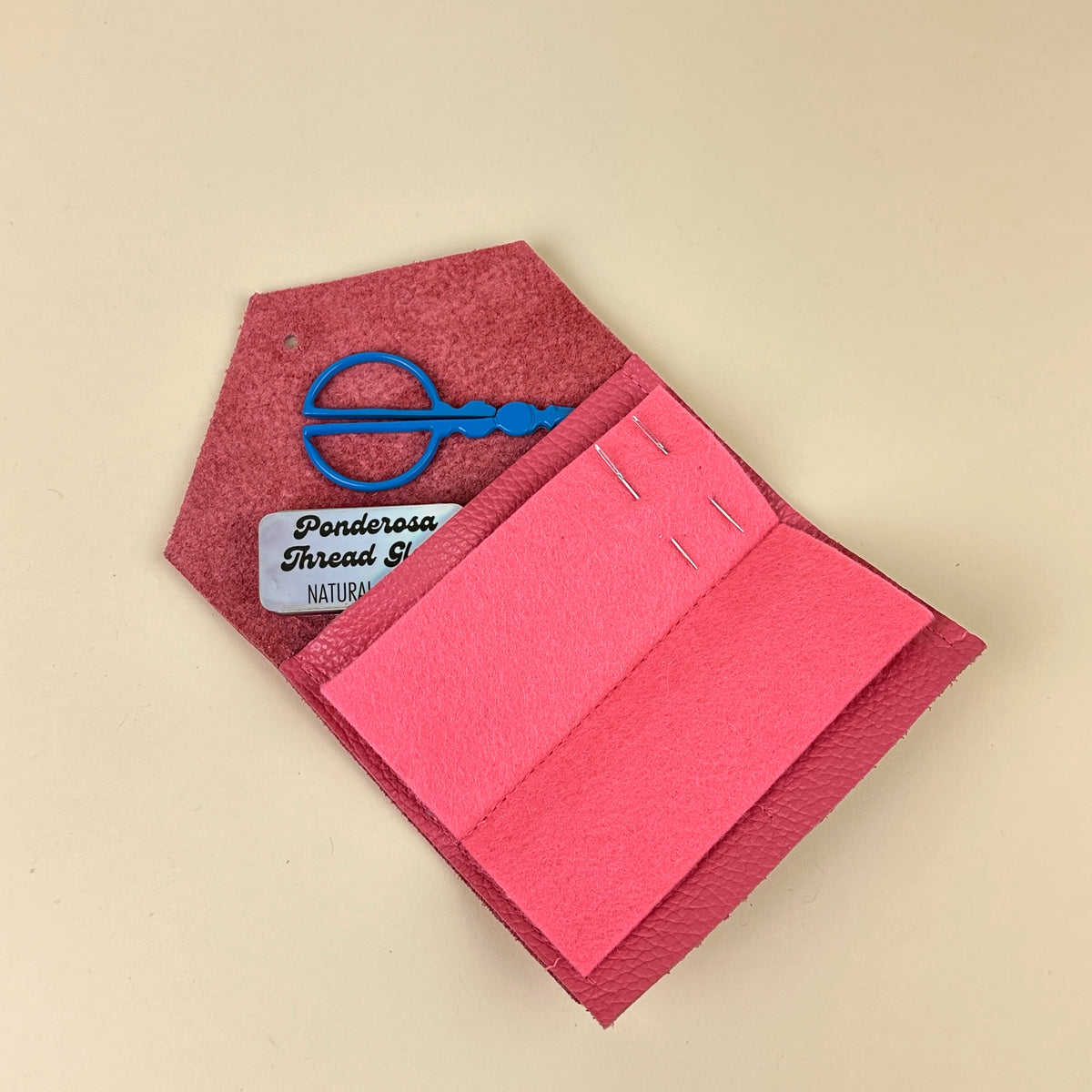 Studio Lowen Leather Needle and Notions Case - Raspberry Pink