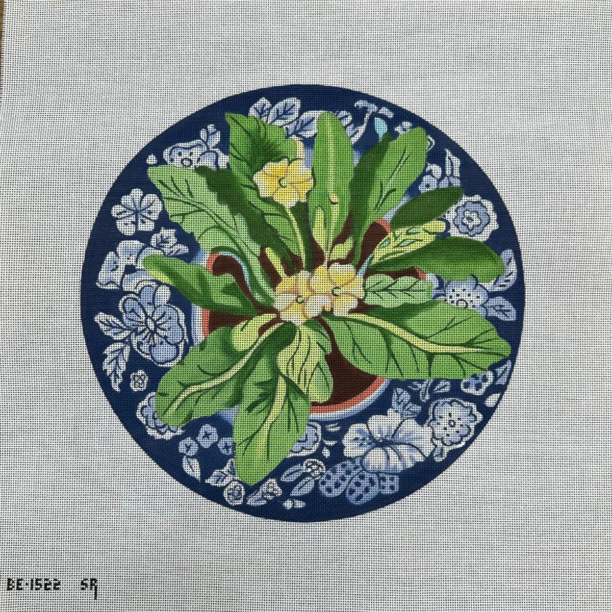 Susan Roberts Needlepoint Barbara Eyre Primrose on Blue Plate Needlepoint Canvas
