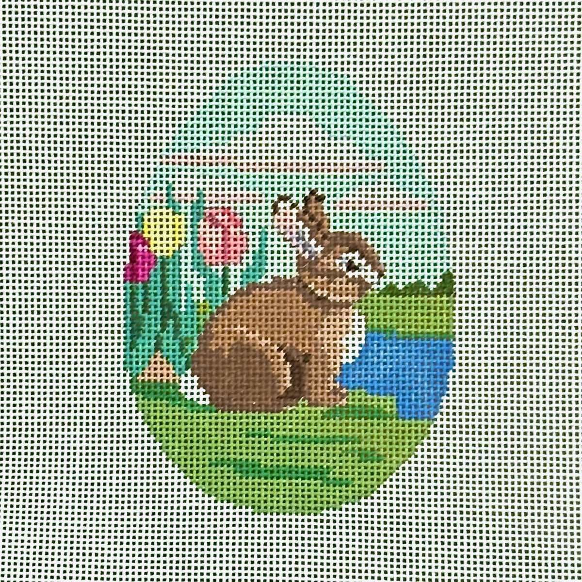 Susan Roberts Needlepoint Bunny in Tulips Egg Needlepoint Canvas