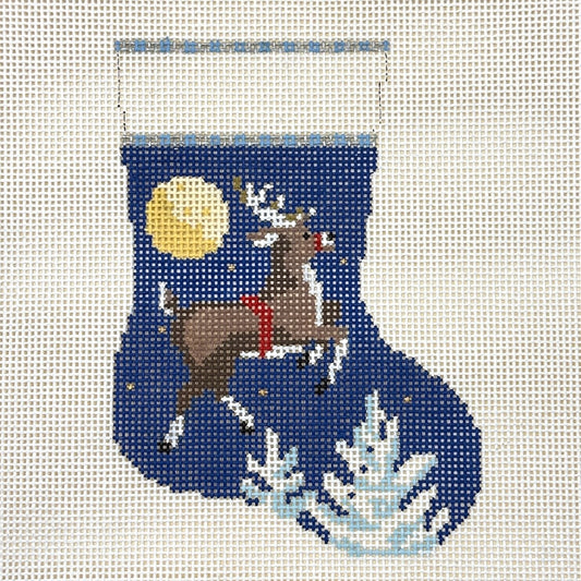 Susan Roberts Needlepoint Flying Reindeer Mini Stocking Needlepoint Canvas